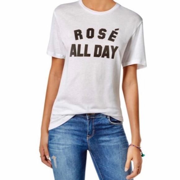 Kid Dangerous Women's White/Black "Rosé All Day" Crew Neck Graphic Tee sz M - Picture 2 of 7